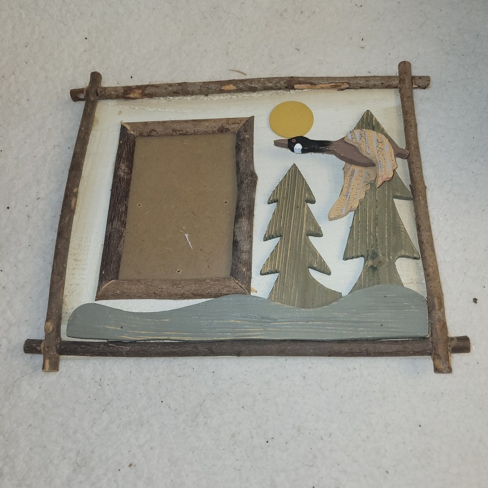 Rustic Wood Picture‎ Frame Wall Art Goose Cabin Lodge Decor Handcrafted